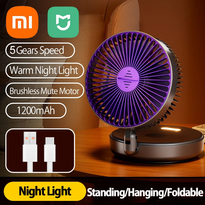 🌬️ Xiaomi 4-in-1 Multifunctional Portable Fan – Rechargeable Desktop & Wall-Mounted with Night Light