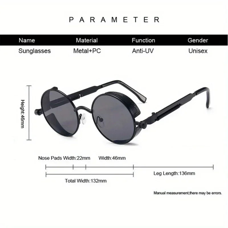 🕶️ Classic Steampunk Sunglasses – Retro Round Metal Frame for Men & Women