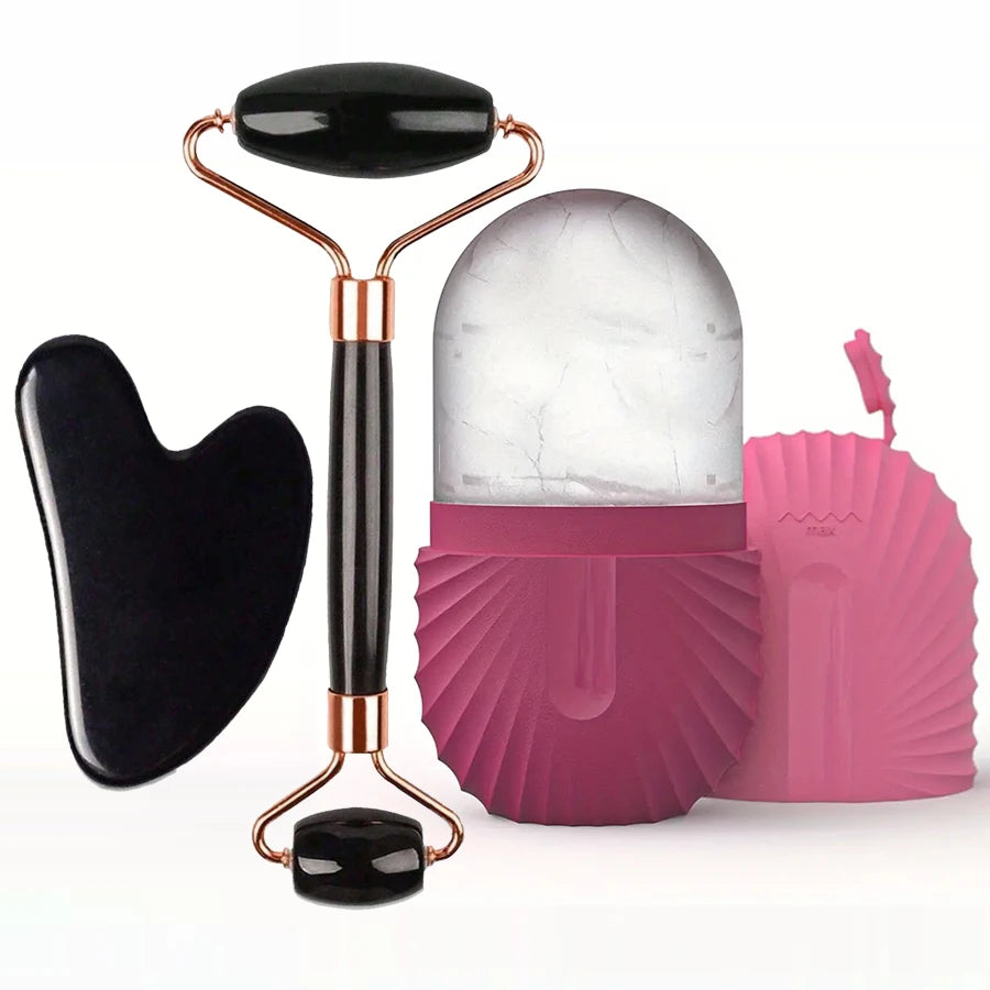 ❄️ 1/2/3pcs Ice Face Roller Facial Skincare Set – GuaSha & Face Massage Roller