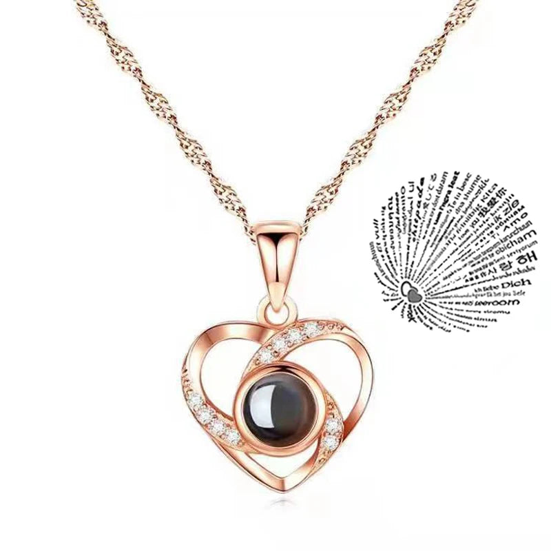 💖 Projection Necklace – 100 Languages "I Love You" Pendant